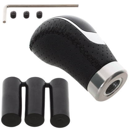 UNIVERSAL gear knob BLACK LEATHER + SILVER 6 SPEEDS