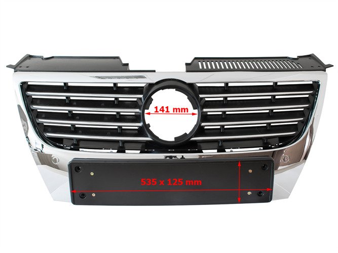 VW Passat B6 05-10 atrapa między reflektory (grill) SZEROKA TABLICA REJESTRACYJNA BEZ OTWORÓW NA PDC