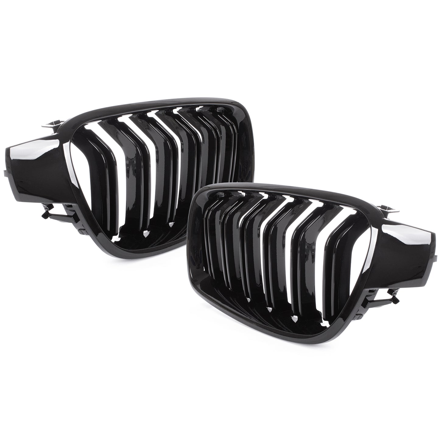 BMW 3 F30 / F31 11-15 SEDAN / WAGON grilles (kidneys) left + right set BLACK GLOSSY DOUBLE BAR