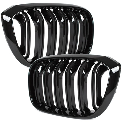 BMW X3 G01 2017 - grilles between headlights (kidneys) left + right set BLACK GLOSSY DOUBLE BAR