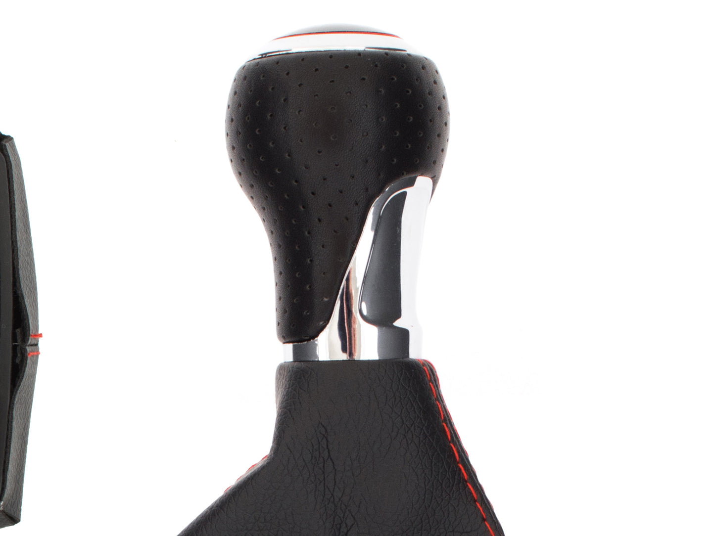 Audi A5 8T 07-16 gear knob BLACK + CHROME 6-SPEED + BLACK GAITER WITH RED STITCHING