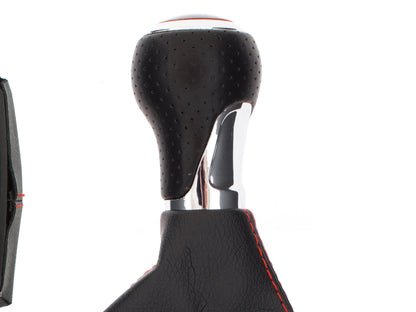 Audi A5 8T 07-16 gear knob BLACK + CHROME 6-SPEED + BLACK GAITER WITH RED STITCHING