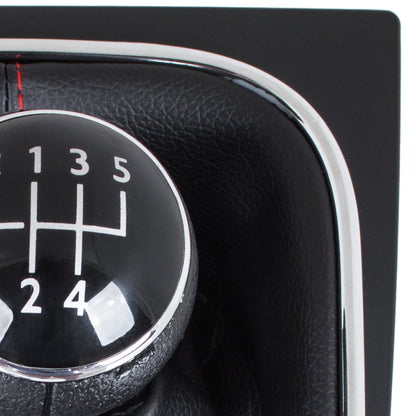 VW Golf V 03-08 gear knob + BLACK gaiter with RED stitching and CHROME frame 5 SPEED
