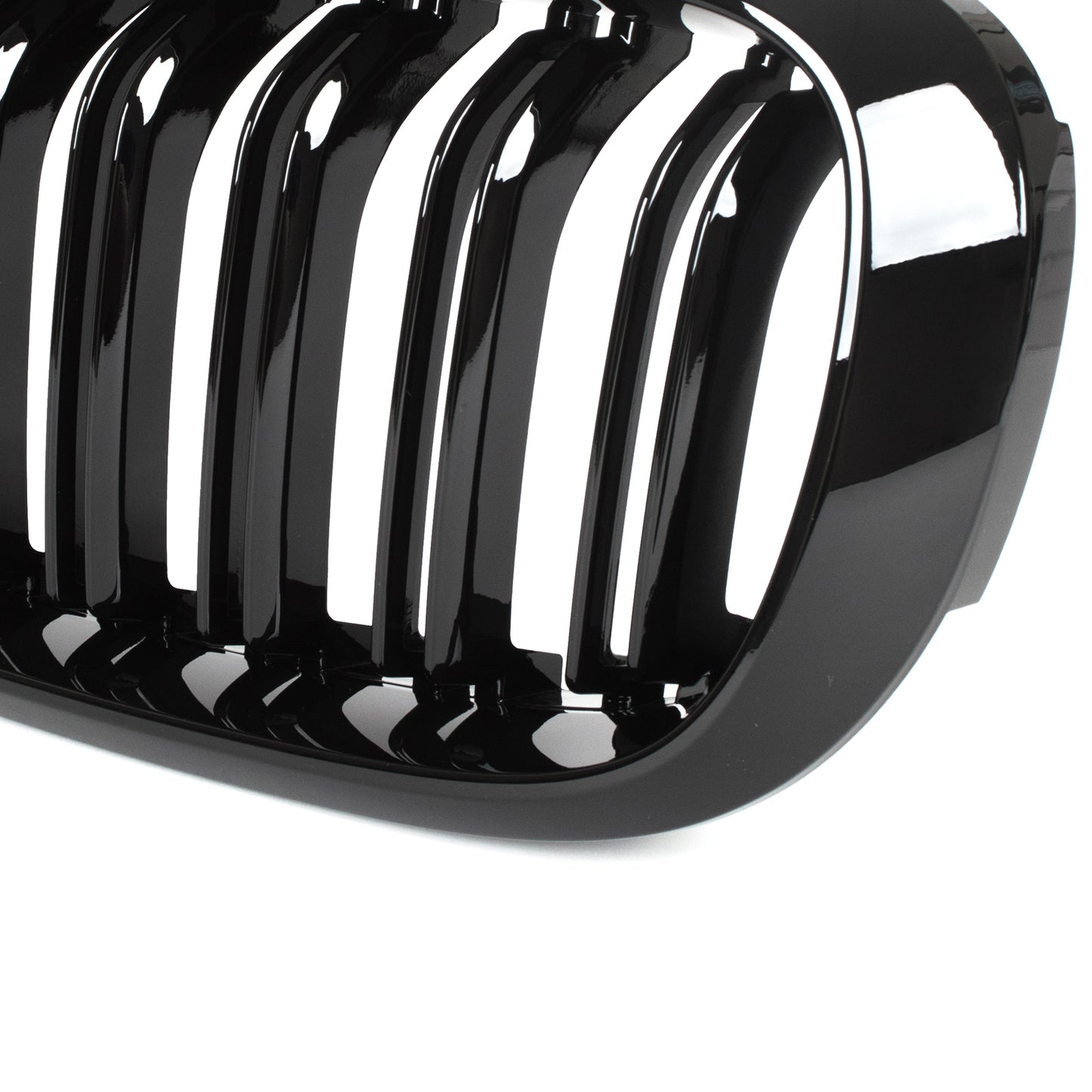 BMW X6 F16 14-19 dummy grilles between headlights (kidneys) left + right set. BLACK GLOSSY DOUBLE BAR