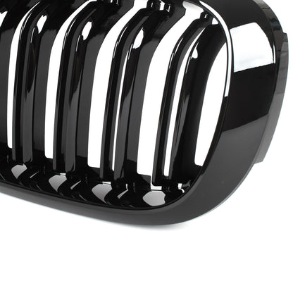 BMW X6 F16 14-19 dummy grilles between headlights (kidneys) left + right set. BLACK GLOSSY DOUBLE BAR