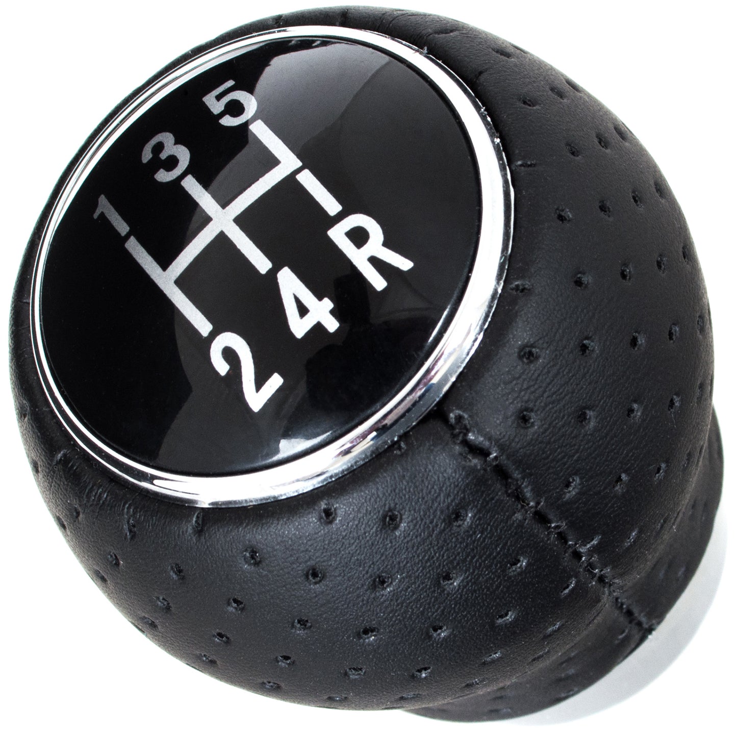 UNIVERSAL gear knob BLACK LEATHER + CHROME 5 GEARS
