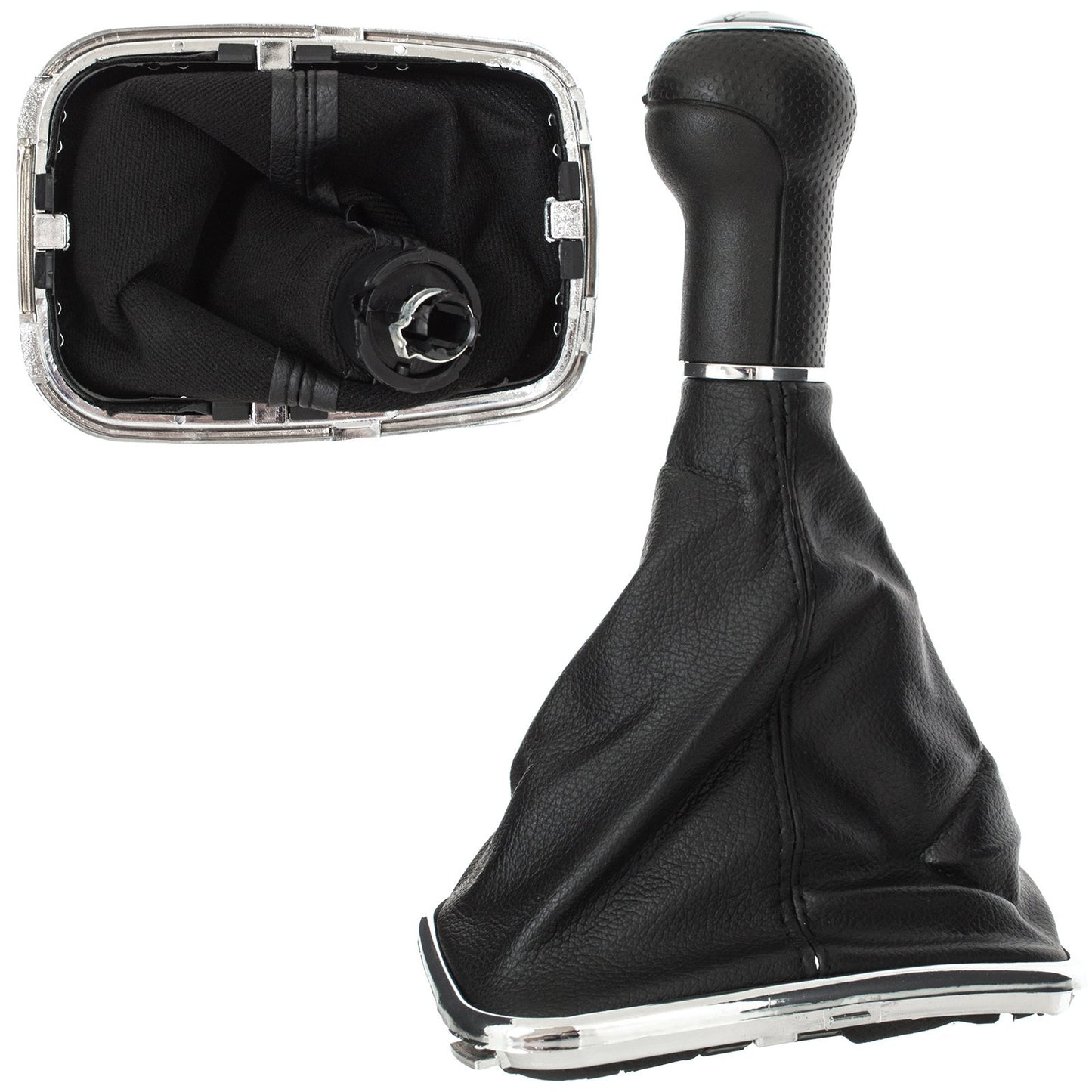 VW Golf IV 97-03 gear knob SILVER + gaiter with chrome frame 6 GEARS 12MM HOLE