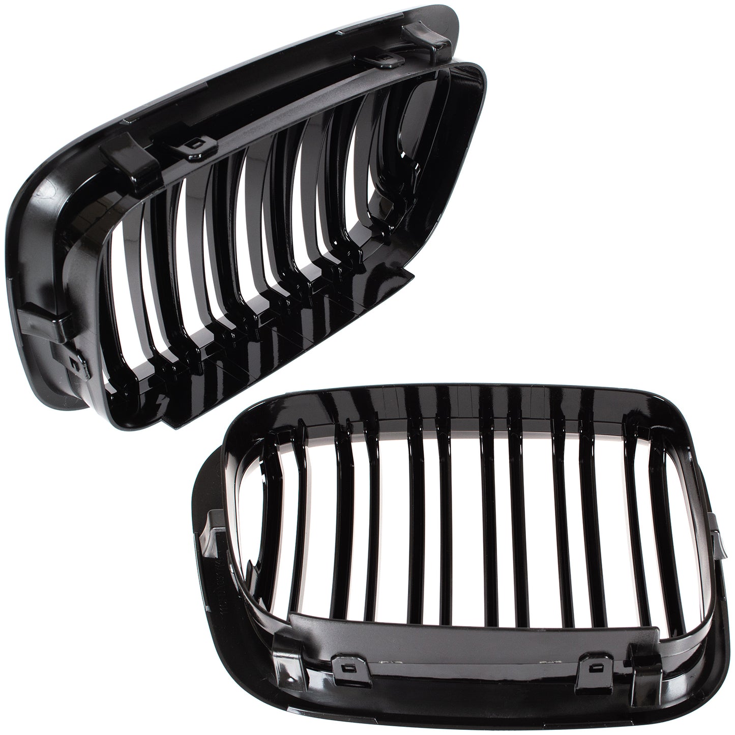 BMW 3 E46 98-01 SEDAN / WAGON dummy grilles (kidneys) left + right set BLACK GLOSSY DOUBLE BAR
