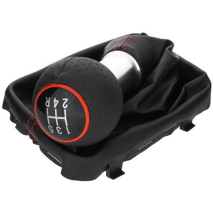Audi A3 I 8L 96-03 gear knob BLACK + BLACK GAITER with RED STITCHING RED RING 5 GEARS REVERSE AT THE BOTTOM