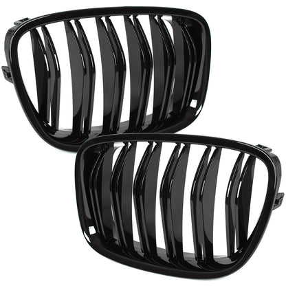 BMW 5 F07 GT 09-17 headlight grilles (kidneys) left + right set BLACK GLOSSY DOUBLE BAR