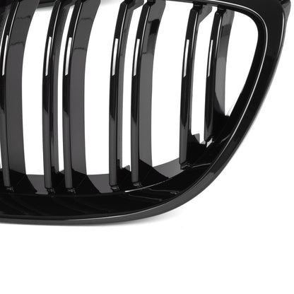 BMW 3 E92 E93 06-10 dummy grilles between headlights (kidneys) left + right set. BLACK GLOSSY DOUBLE BAR