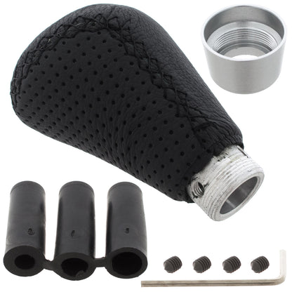 UNIVERSAL gear knob TUNING BLACK LEATHER + SILVER 5 SPEED
