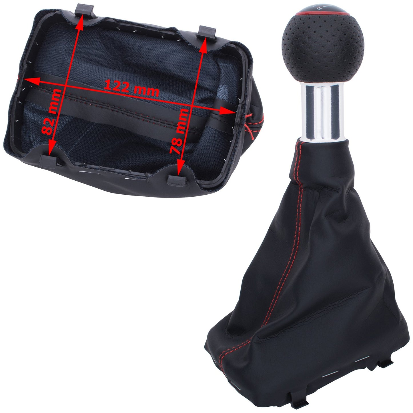 Audi A3 I 8L 96-03 BLACK gear knob + BLACK GAITER with RED STITCHING RED RING 5 GEARS REVERSE ON TOP