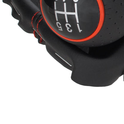 Audi A3 I 8L 96-03 gear knob BLACK + BLACK GAITER with RED STITCHING RED RING 5 GEARS REVERSE AT THE BOTTOM