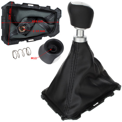 Ford Focus Mk3 11-14 gear knob BLACK ECO-LEATHER + SILVER + gaiter with frame 6 SPEEDS