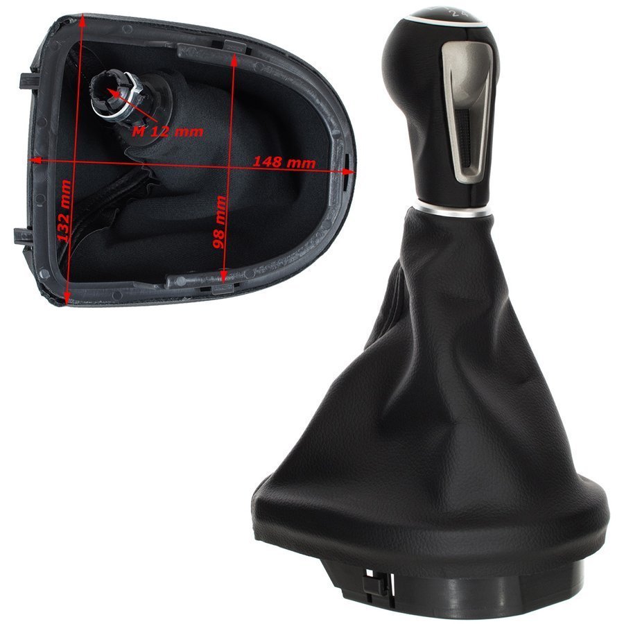 Seat Leon II 05-13 gear knob BLACK ECO-LEATHER + gaiter with frame 6 SPEEDS