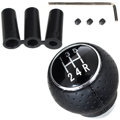 UNIVERSAL gear knob BLACK LEATHER + CHROME 5 GEARS