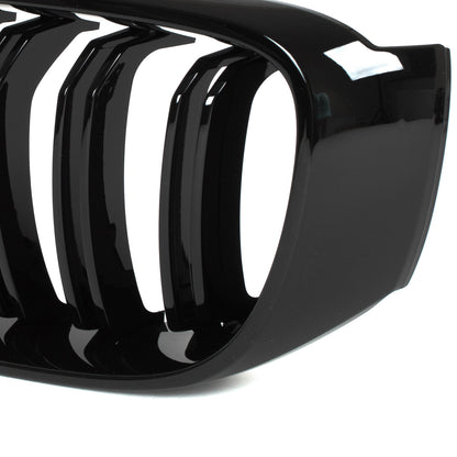 BMW 3 F34 GT 13-20 grilles between headlights (kidney grilles) left + right set. BLACK GLOSSY DOUBLE BAR