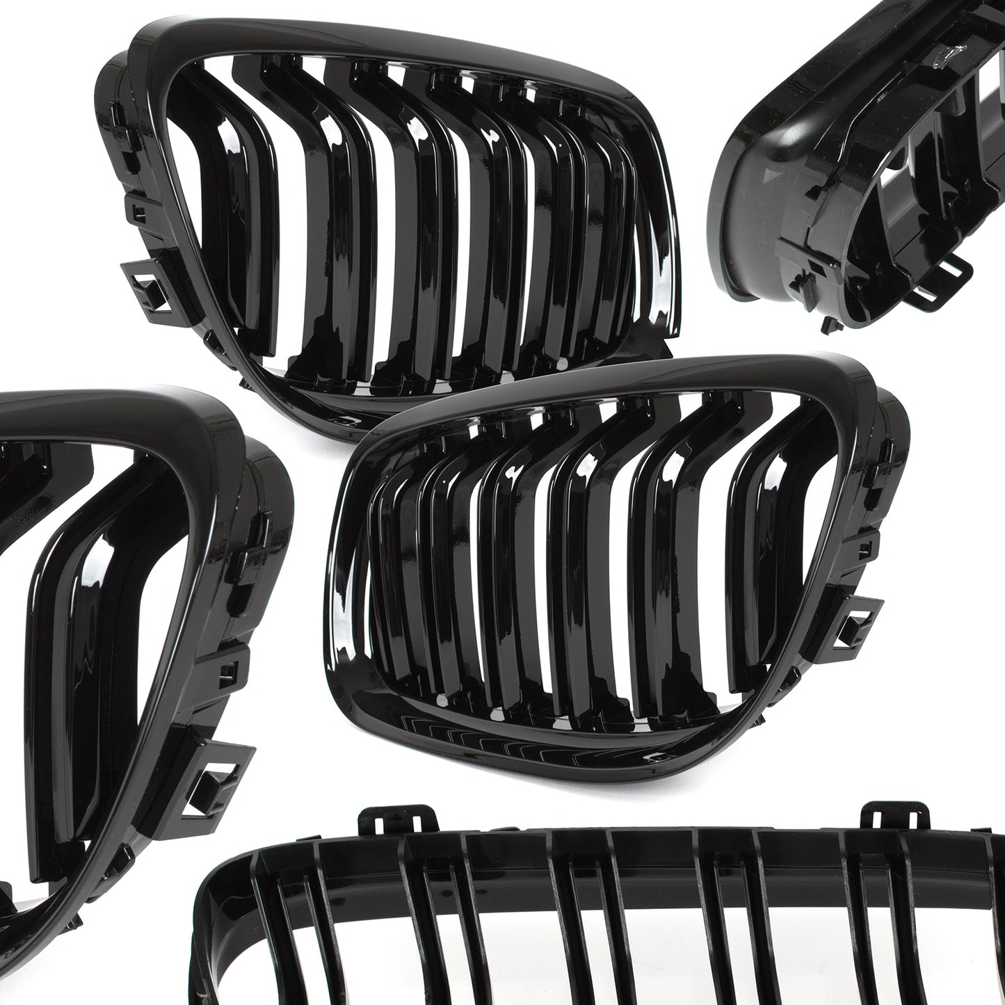 BMW 3 E90 / E91 09-13 SEDAN / ESTATE grilles (kidneys) left + right set BLACK GLOSSY DOUBLE BAR