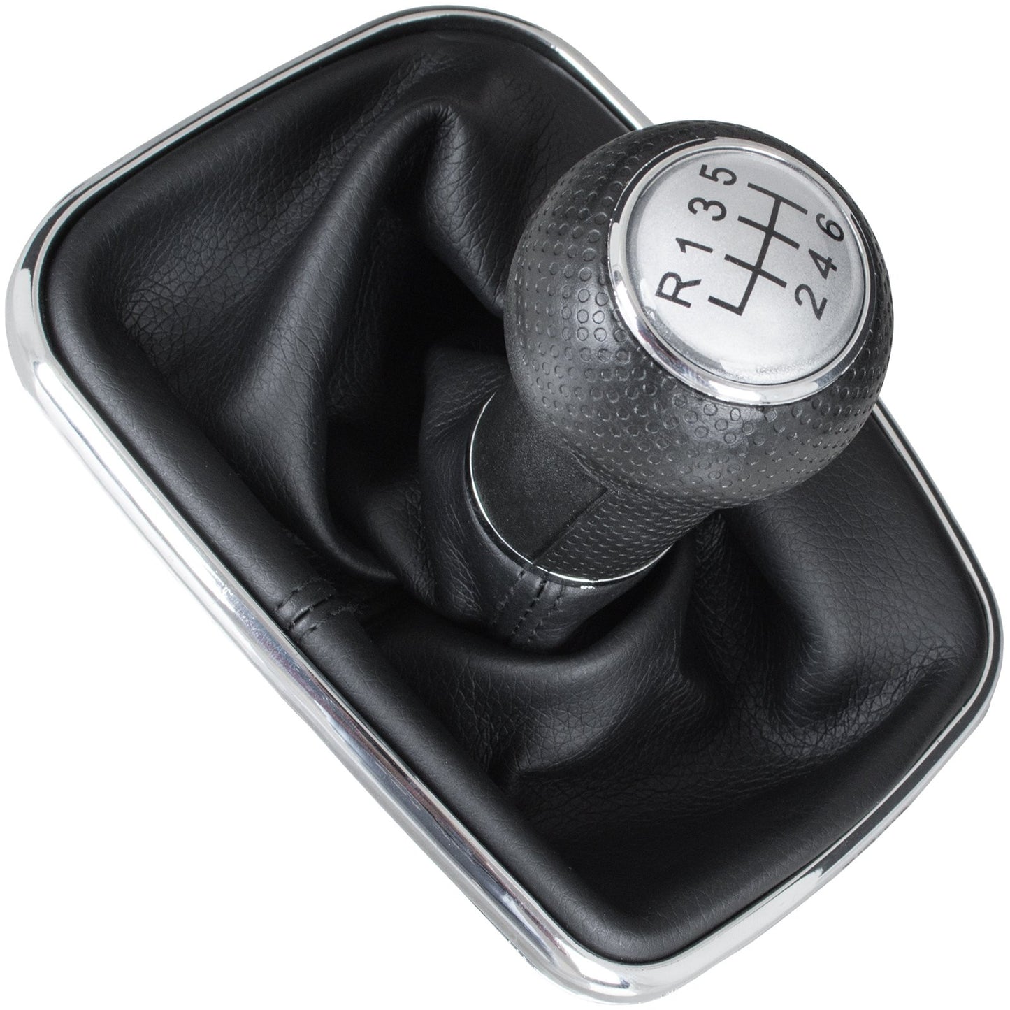 VW Golf IV 97-03 gear knob SILVER + gaiter with CHROME frame 6 SPEED 23MM HOLE