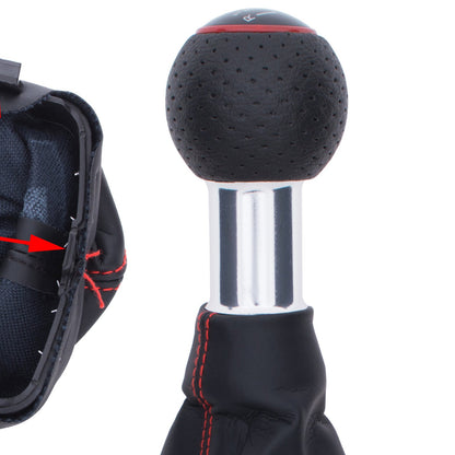 Audi A3 I 8L 96-03 BLACK gear knob + BLACK GAITER with RED STITCHING RED RING 5 GEARS REVERSE ON TOP
