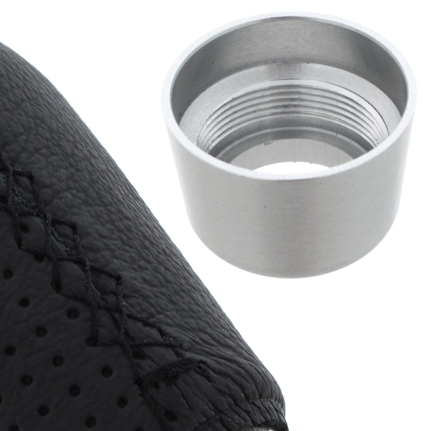 UNIVERSAL gear knob TUNING BLACK LEATHER + SILVER 5 SPEED