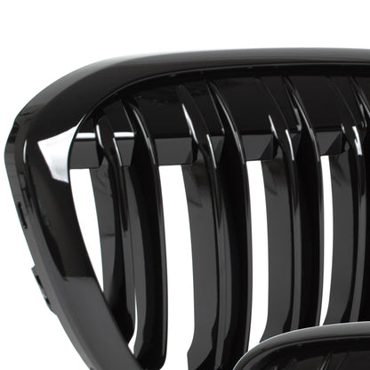 BMW X1 F48 15-19 Grille (Kidneys) Left + Right Set BLACK GLOSSY DOUBLE BAR