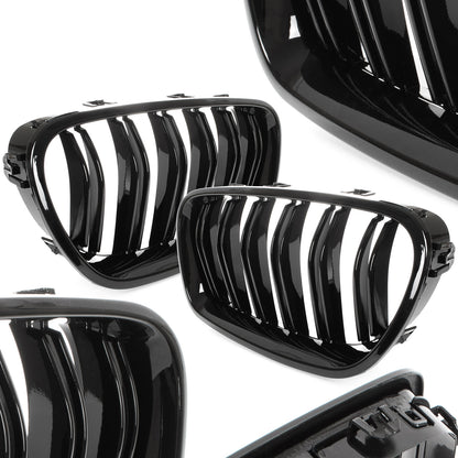 BMW 5 F10 / F11 10-17 grilles between headlights (kidneys) left + right set BLACK GLOSSY DOUBLE BAR