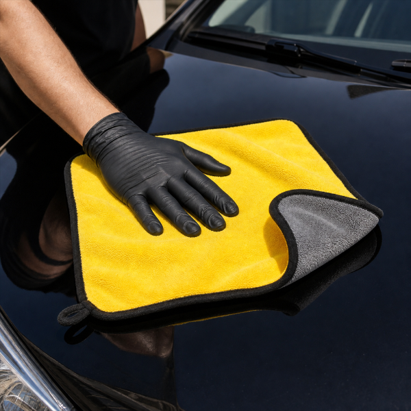 M MODECAR Ręcznik z Polaru Koralowego 40x40cm 500gsm ŻÓŁTO-SZARY z OBSZYCIEM
