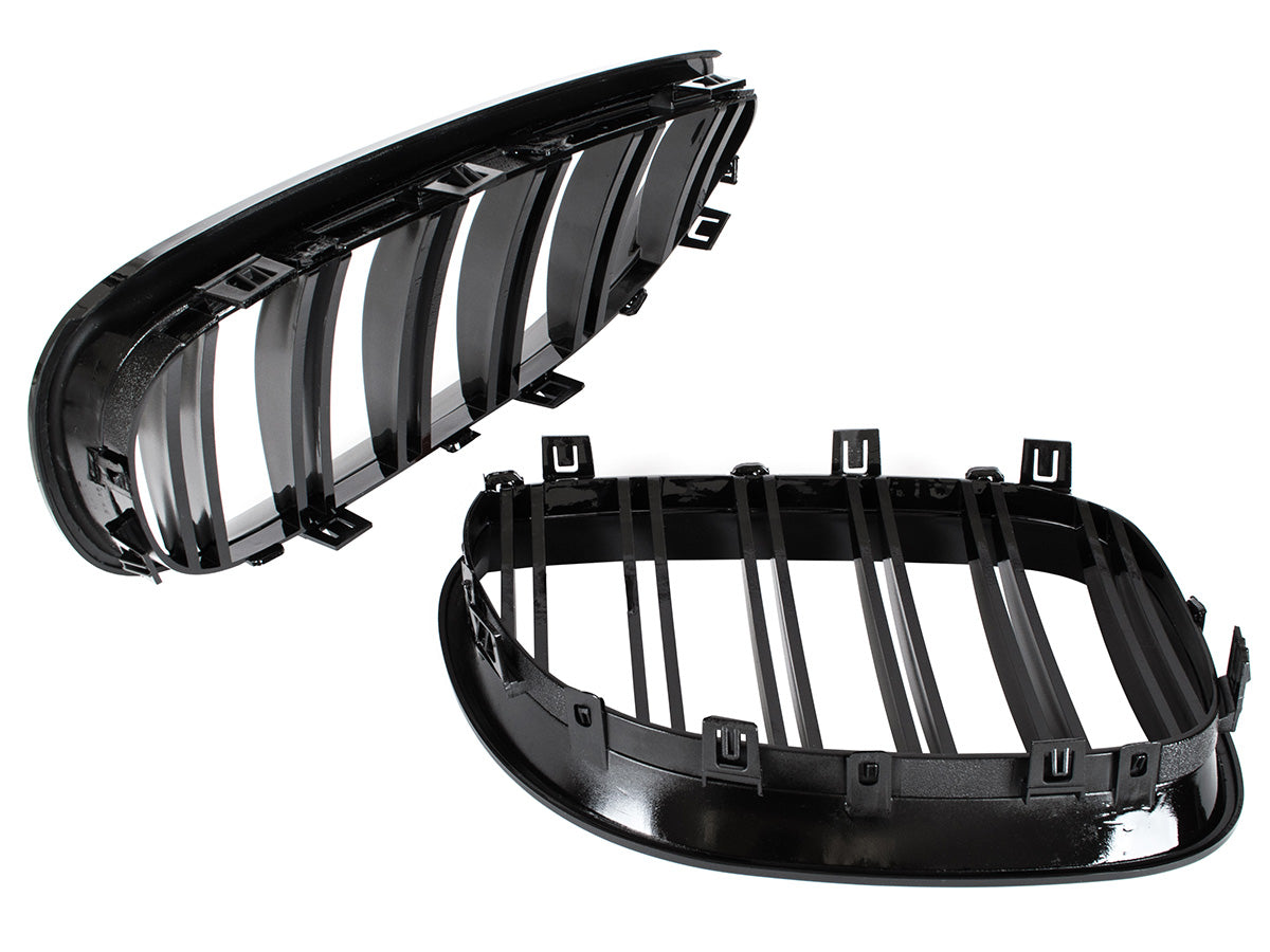 BMW 5 E60 / E61 03-10 grilles between headlights (kidneys) left + right set BLACK GLOSSY DOUBLE BAR