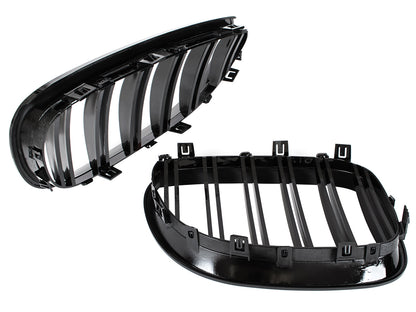 BMW 5 E60 / E61 03-10 grilles between headlights (kidneys) left + right set BLACK GLOSSY DOUBLE BAR