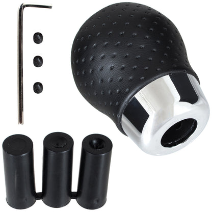 UNIVERSAL gear knob BLACK LEATHER + CHROME 5 GEARS