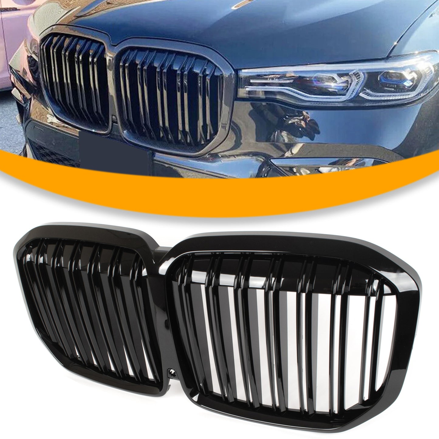 BMW X7 G07 19-21 atrapa między reflektory (nerki) BLACK GLOSSY DOUBLE BAR