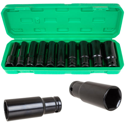 M MODECAR Tool Set 1/2" 10PCS - Long Sockets 76mm 10-24mm