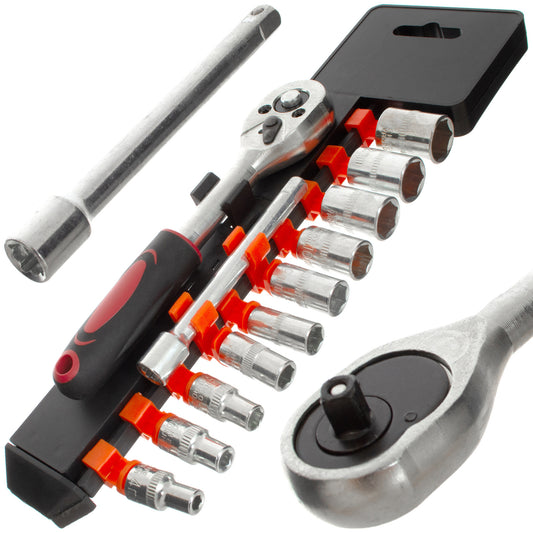 M MODECAR Tool kit 1/4" 12PCS - ratchet, extension and 10 sockets 4-13mm