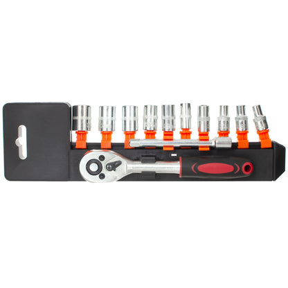 M MODECAR Tool kit 1/4" 12PCS - ratchet, extension and 10 sockets 4-13mm