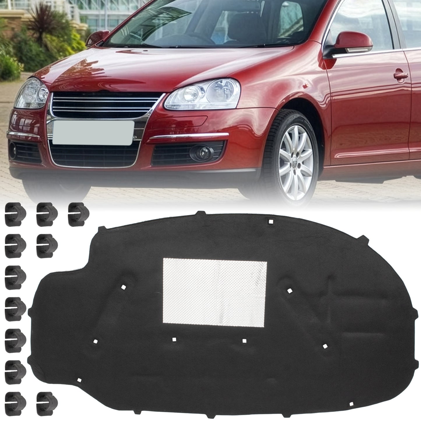 VW Golf V 03-09 Jetta III 05-10 wygłuszenie maski silnika z odpromiennikiem ciepła + 11 SPINEK KPL