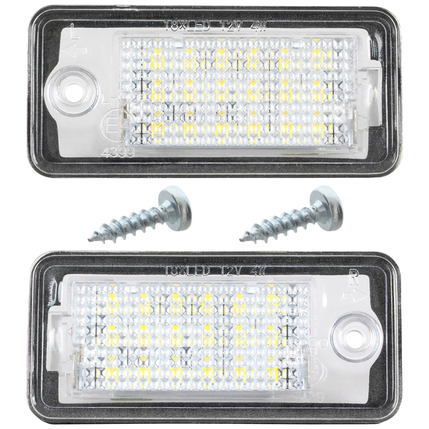 Audi A3 A4 A6 A8 Q7 lampki podświetlenia tablicy rejestracyjnej LED 2 szt. kpl. + 2x WKRĘT