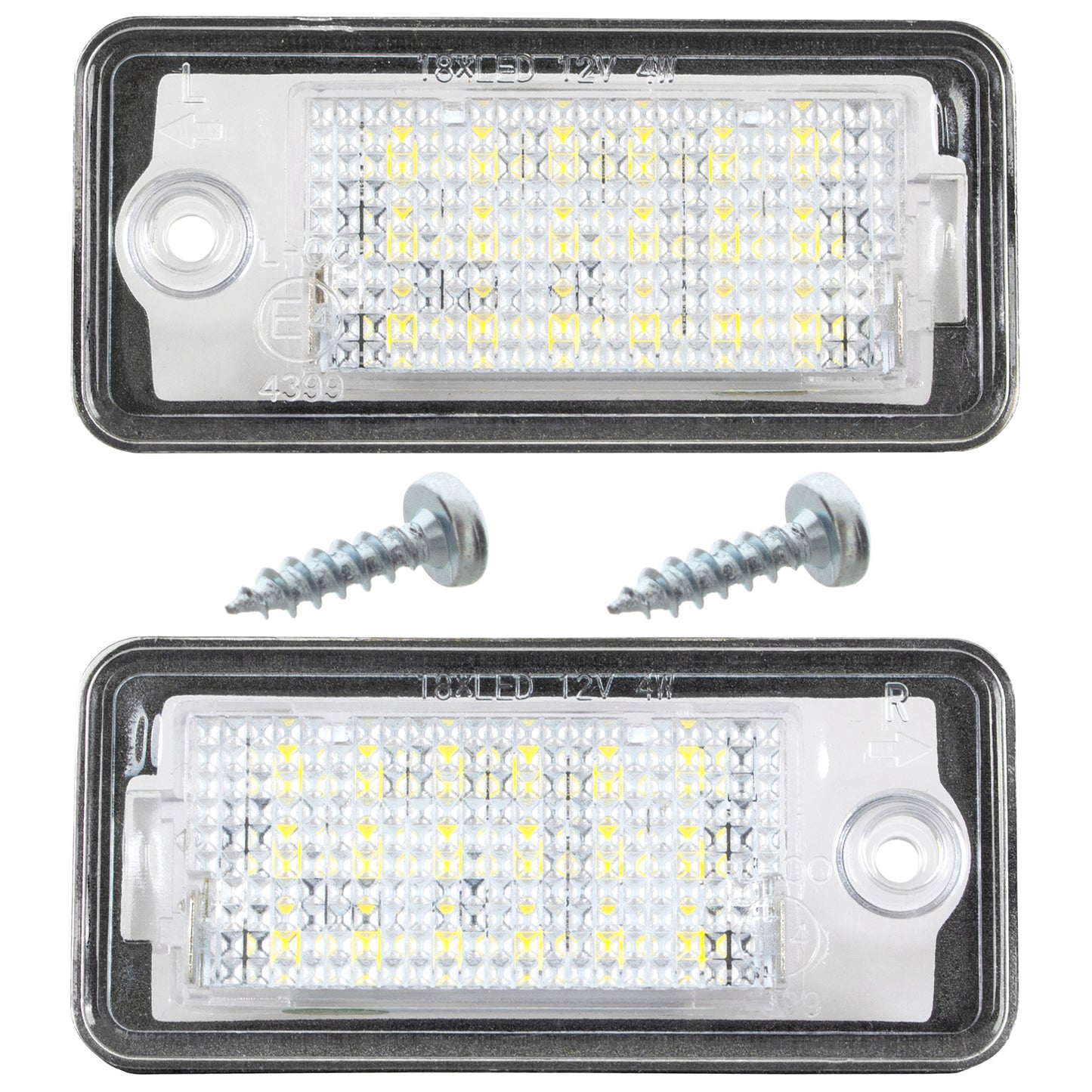 Audi A3 A4 A6 A8 Q7 lampki podświetlenia tablicy rejestracyjnej LED 2 szt. kpl. + 2x WKRĘT
