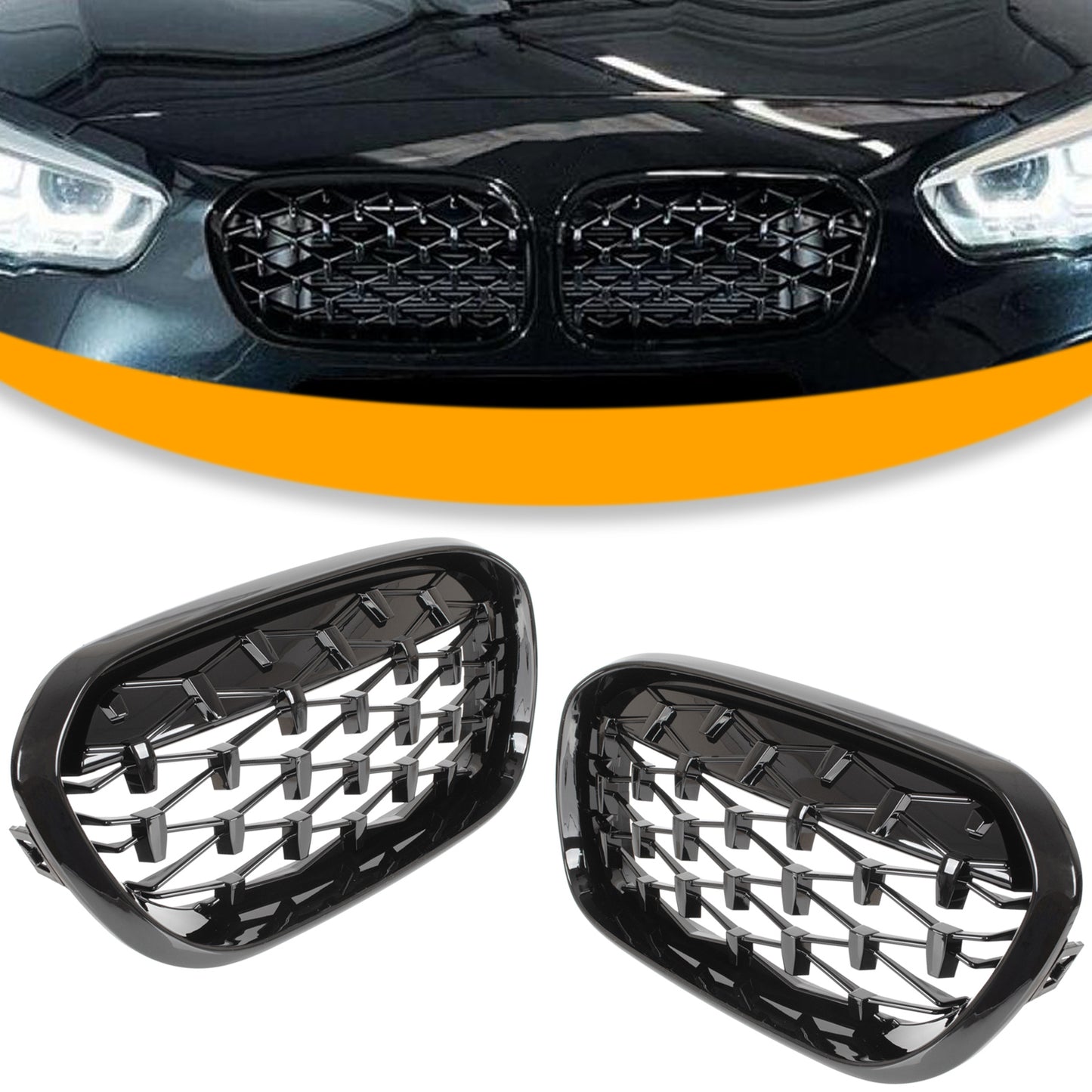 BMW 1 F20 F21 FL 2015- atrapy między reflektory (nerki) lewa + prawa kpl. FULL BLACK STAR