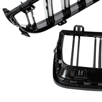 BMW 3 E90 / E91 04-09 SEDAN / KOMBI atrapy między reflektory (nerki) lewa + prawa kpl. BLACK GLOSSY DOUBLE BAR