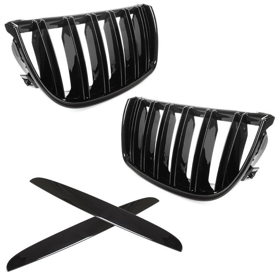 BMW 3 E90 / E91 04-09 SEDAN / KOMBI atrapy między reflektory (nerki) lewa + prawa kpl. BLACK GLOSSY DOUBLE BAR