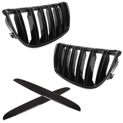 BMW 3 E90 / E91 04-09 SEDAN / KOMBI atrapy między reflektory (nerki) lewa + prawa kpl. BLACK GLOSSY DOUBLE BAR