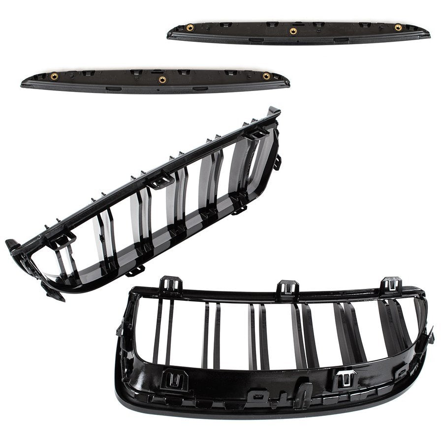 BMW 3 E90 / E91 04-09 SEDAN / KOMBI atrapy między reflektory (nerki) lewa + prawa kpl. BLACK GLOSSY DOUBLE BAR