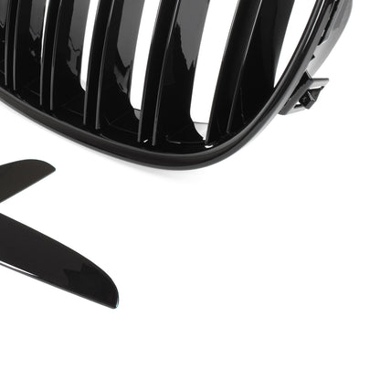 BMW 3 E90 / E91 04-09 SEDAN / KOMBI atrapy między reflektory (nerki) lewa + prawa kpl. BLACK GLOSSY DOUBLE BAR