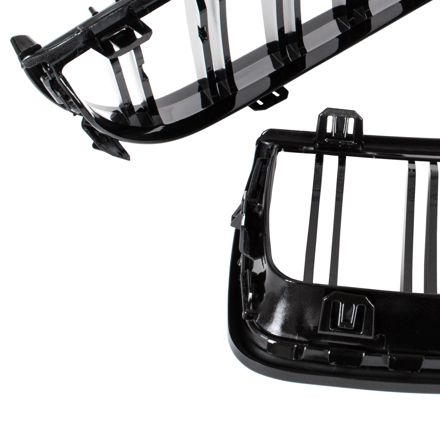 BMW 3 E90 / E91 04-09 SEDAN / KOMBI atrapy między reflektory (nerki) lewa + prawa kpl. BLACK GLOSSY DOUBLE BAR