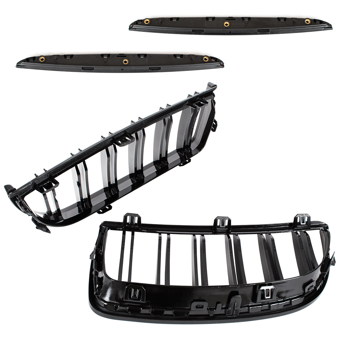 BMW 3 E90 / E91 04-09 SEDAN / KOMBI atrapy między reflektory (nerki) lewa + prawa kpl. BLACK GLOSSY DOUBLE BAR - II GATUNEK