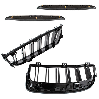BMW 3 E90 / E91 04-09 SEDAN / KOMBI atrapy między reflektory (nerki) lewa + prawa kpl. BLACK GLOSSY DOUBLE BAR - II GATUNEK