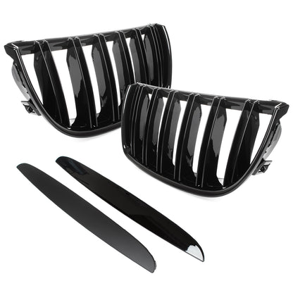 BMW 3 E90 / E91 04-09 SEDAN / KOMBI atrapy między reflektory (nerki) lewa + prawa kpl. BLACK GLOSSY DOUBLE BAR - II GATUNEK