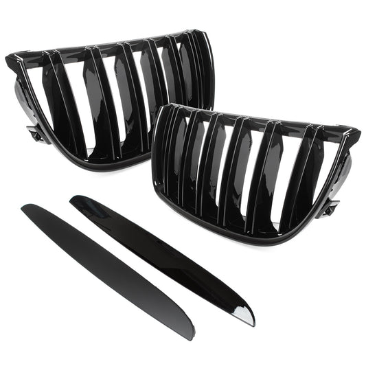 BMW 3 E90 / E91 04-09 SEDAN / KOMBI atrapy między reflektory (nerki) lewa + prawa kpl. BLACK GLOSSY DOUBLE BAR - II GATUNEK
